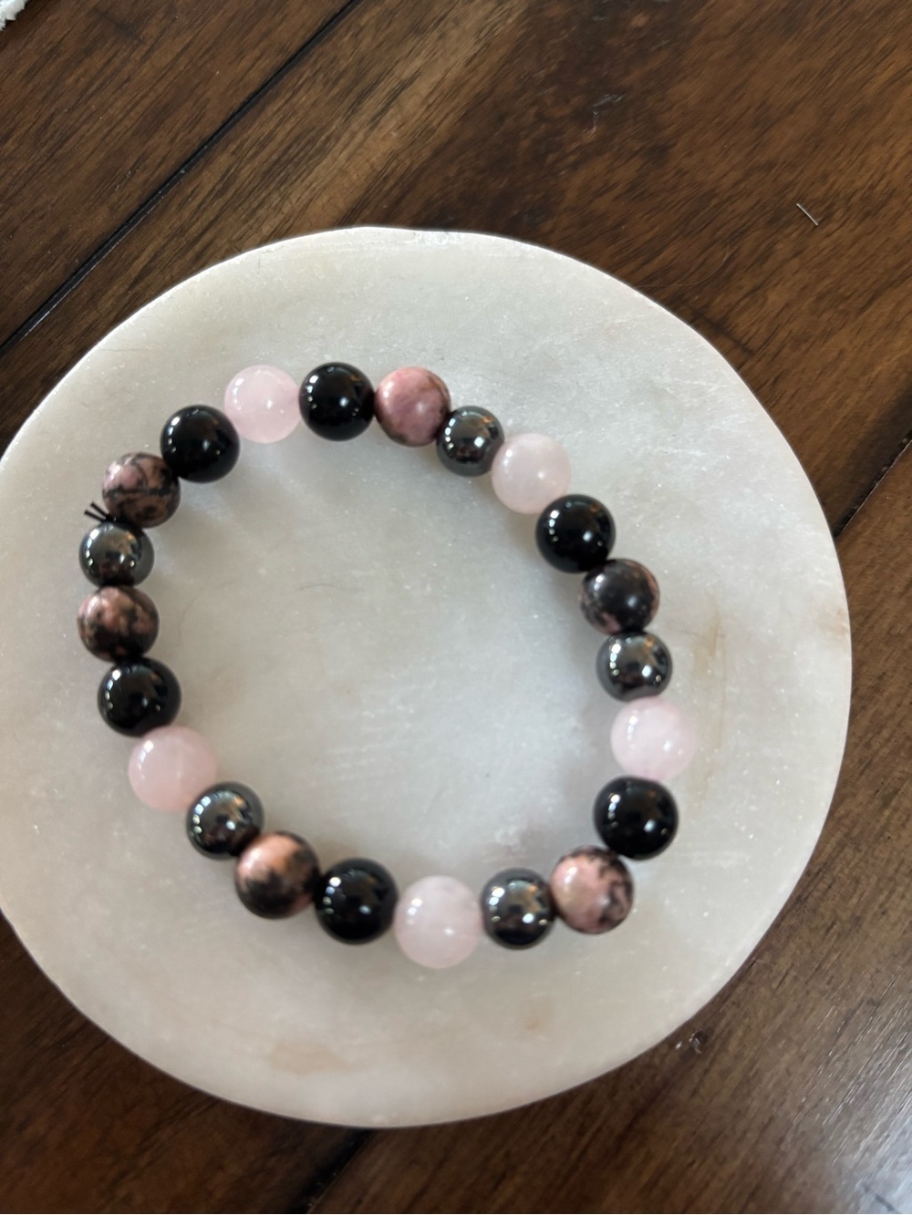 Rose Quartz & Black Beaded Stretch Bracelet - Women Jewelry